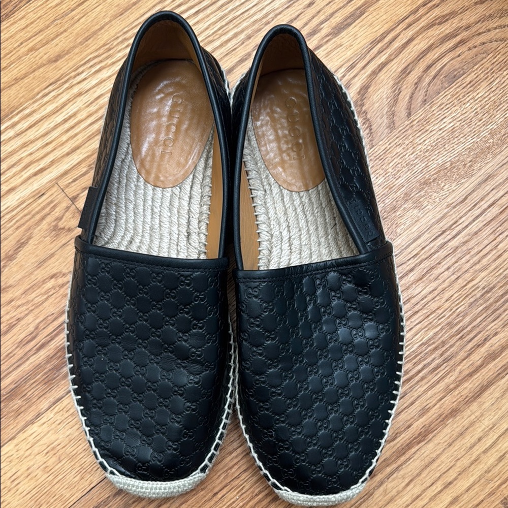 Men’s Gucci Mini GG Black Leather Espadrilles Size 7